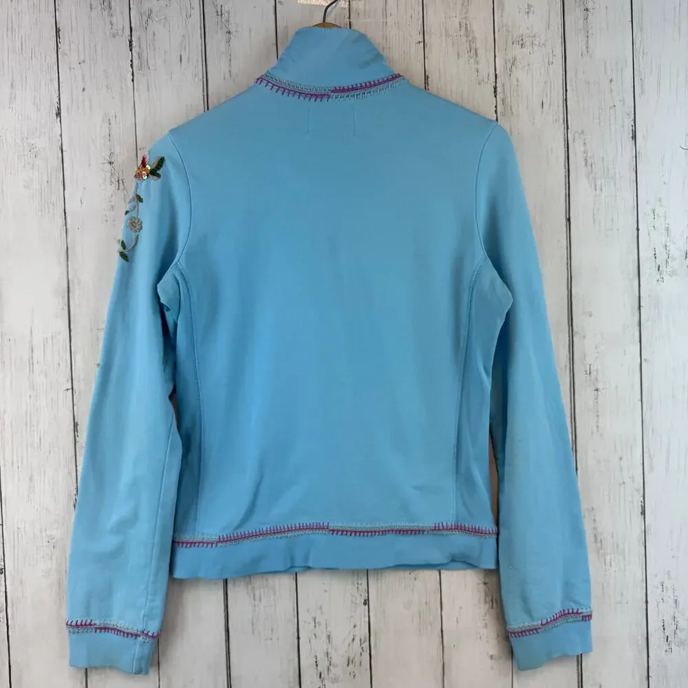 VTG Twisted Heart Blue Y2K Floral Embroidered Sequin Full Zip Jacket Size Medium - Picture 11 of 14